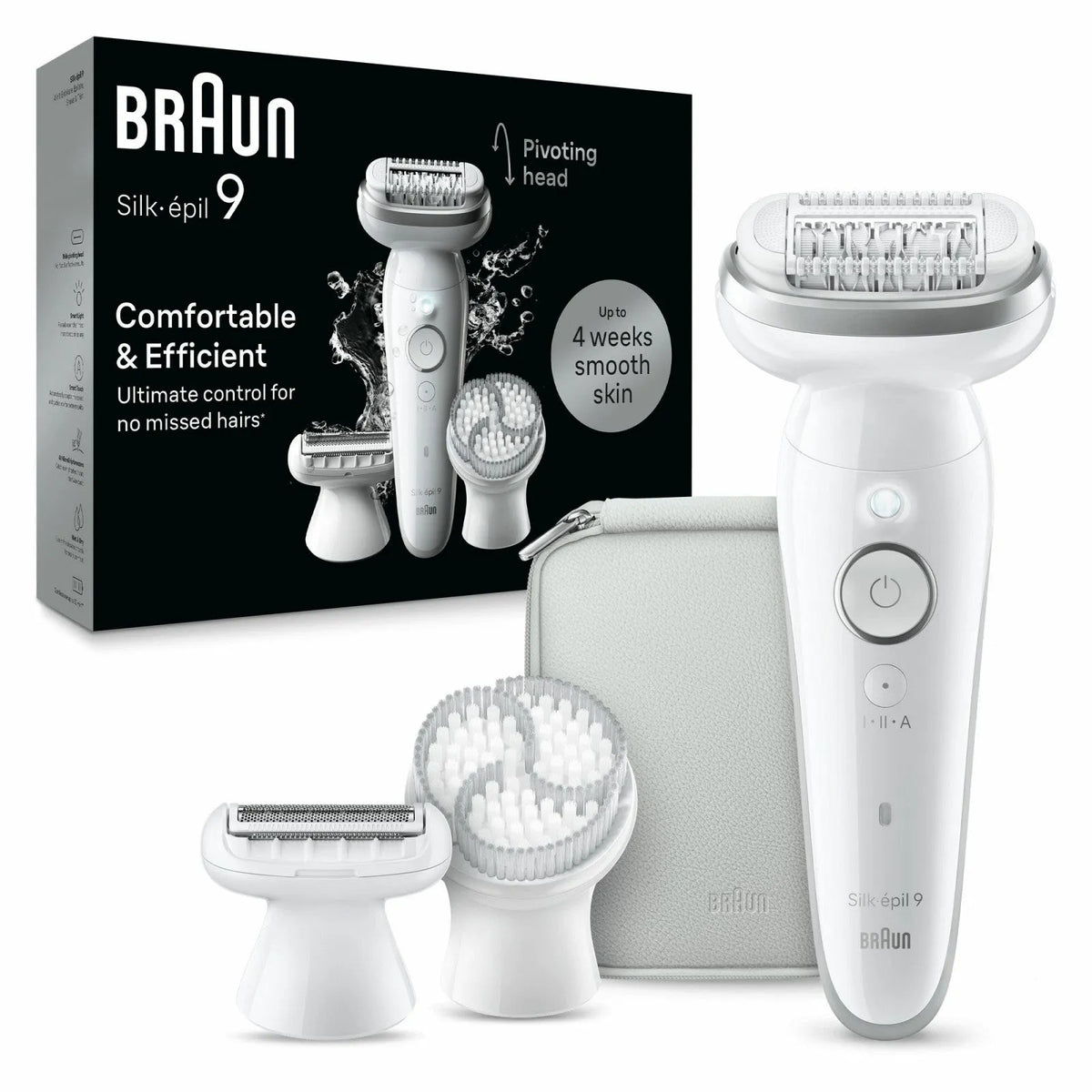 Braun 9061, Silk-épil 9 Epilatore Elettrico 40 Pinzette Wet & Dry finitura bianca e Argento