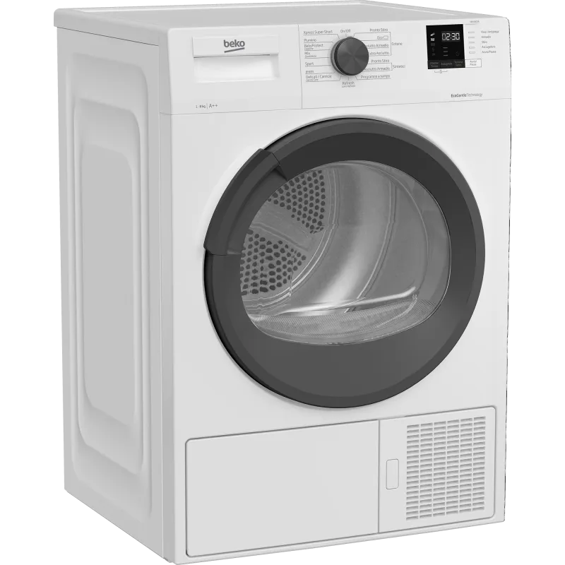 Beko asciugatrice, DRXS823A - Slim 8 kg classe di efficienza energetica A++ con Pompa di Calore Profondità 53.7 cm
