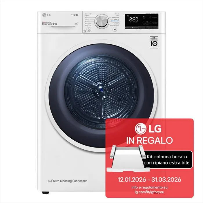 LG asciugatrice, RH90V9AVHN 9Kg Classe C, colore bianco