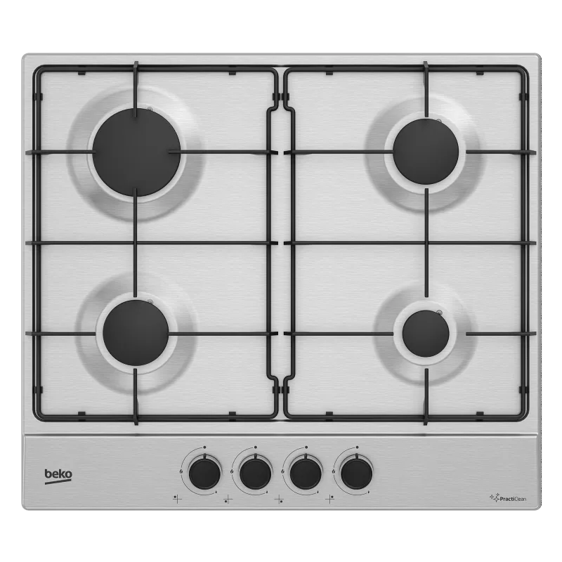 Beko, linea modello HIAG64223SXE - Piano a Gas con PractiClean 4 Bruciatori 60 cm Inox