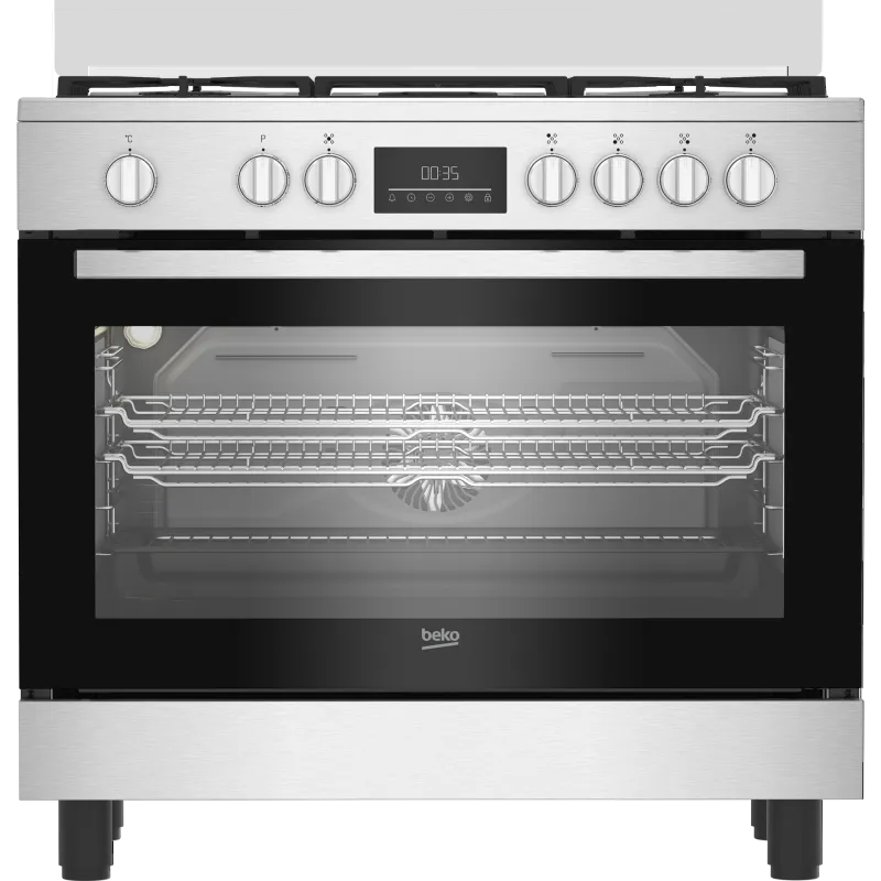 Beko BGM 11226 EX, Cucina a Gas Elettrica Multifunzione 90x60 cm Inox e finitura nera classe di efficienza energetica A+