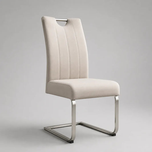 Sedia da pranzo imbottita in tessuto poliestere e acciaio inox beige 48 x 58 x 95 cm