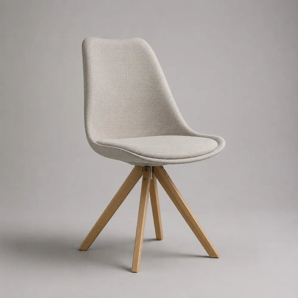 Sedia da pranzo imbottita in tessuto beige con gambe in legno naturale 52 x 58 x 82 cm