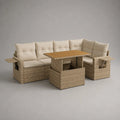 Set divano da giardino angolare con tavolo contenitore in rattan sintetico beige e cuscini in poliestere 250x250x75 cm