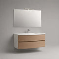Mobile bagno sospeso 120x50x45 cm rovere chiaro e bianco con lavabo e specchio LED in MDF