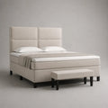 Letto matrimoniale imbottito in tessuto beige con testiera trapuntata e panca coordinata 160x200 cm