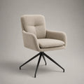 Poltrona da pranzo imbottita in tessuto beige con base girevole in acciaio nero 70 x 75 x 85 cm
