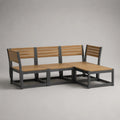 Set divano da giardino angolare modulare in legno e acciaio nero con sedute a doghe marrone 260x200x75 cm
