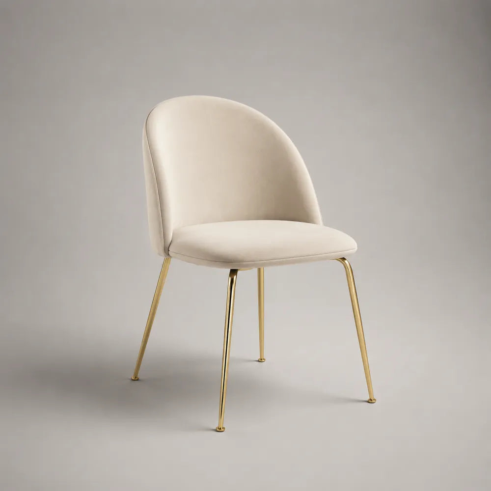 Sedia da pranzo imbottita in tessuto poliestere crema con gambe in acciaio verniciato oro 52 x 58 x 82 cm
