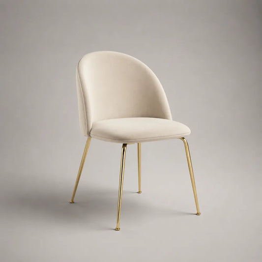Sedia da pranzo imbottita in tessuto poliestere crema con gambe in acciaio verniciato oro 52 x 58 x 82 cm