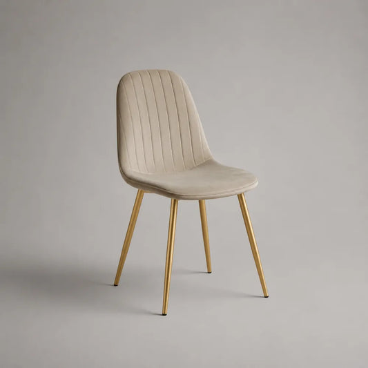Sedia da pranzo imbottita in tessuto poliestere e acciaio dorato beige 50 x 55 x 85 cm