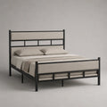 Letto matrimoniale in acciaio nero con testiera e pediera imbottite in tessuto beige 160 x 200 cm