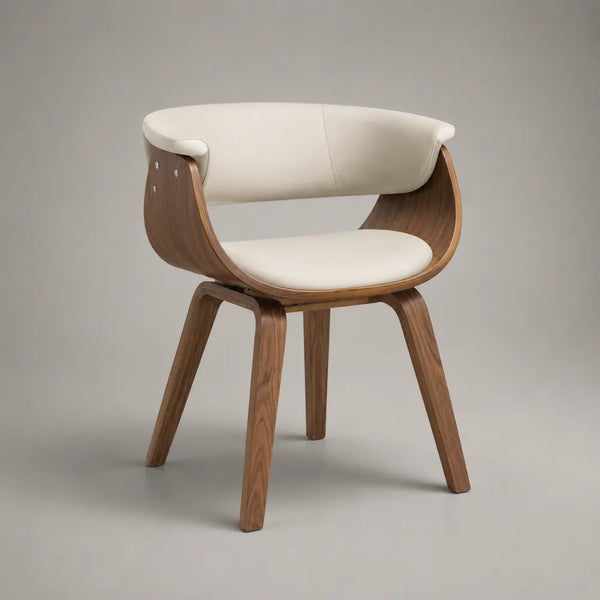 Sedia da pranzo imbottita in tessuto poliestere beige con struttura in legno marrone schienale curvo 60 x 60 x 78 cm