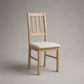 Sedia da pranzo imbottita con schienale alto in tessuto poliestere beige e struttura in legno naturale 50 x 58 x 90 cm