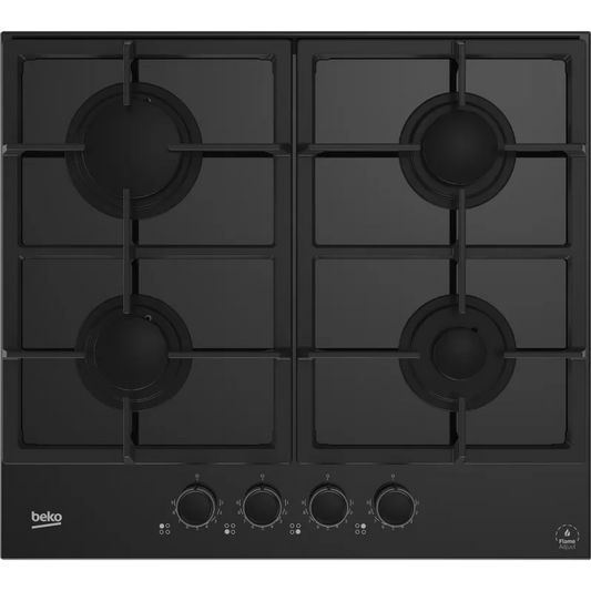Beko modello SDX 64325, Piano a Gas con FlameAdjust 4 Bruciatori 60 cm finitura nera, HILG64325SDX, HILG SDX
