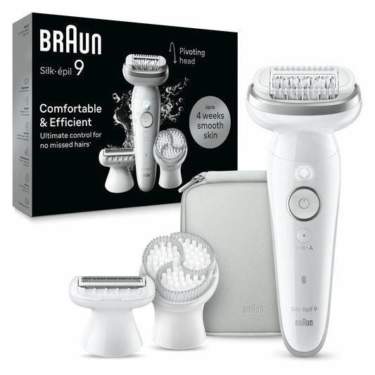 Braun 9061, Silk-épil 9 Epilatore Elettrico 40 Pinzette Wet & Dry finitura bianca e Argento
