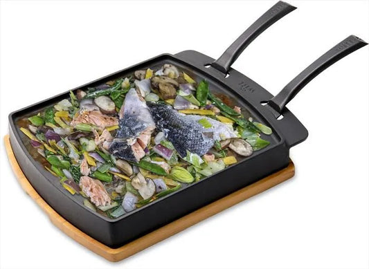 WITT, PADELLA DUE LATI CON BASE IN LEGNO, colore nero