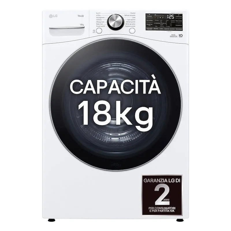 LG asciugatrice, a Pompa di Calore 18 Kg Rh18u8avcw finitura bianca