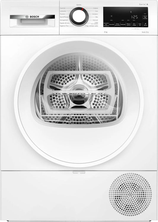 Bosch asciugatrice, Serie 6 WQG243D6IT Pompa di Calore 9 Kg installazione libera finitura bianca