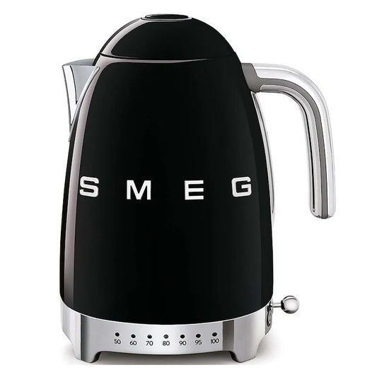 SMEG bollitore elettrico, A Temperatura Variabile 50's Style u2013 finitura nera LUCIDO KLF04BLEU