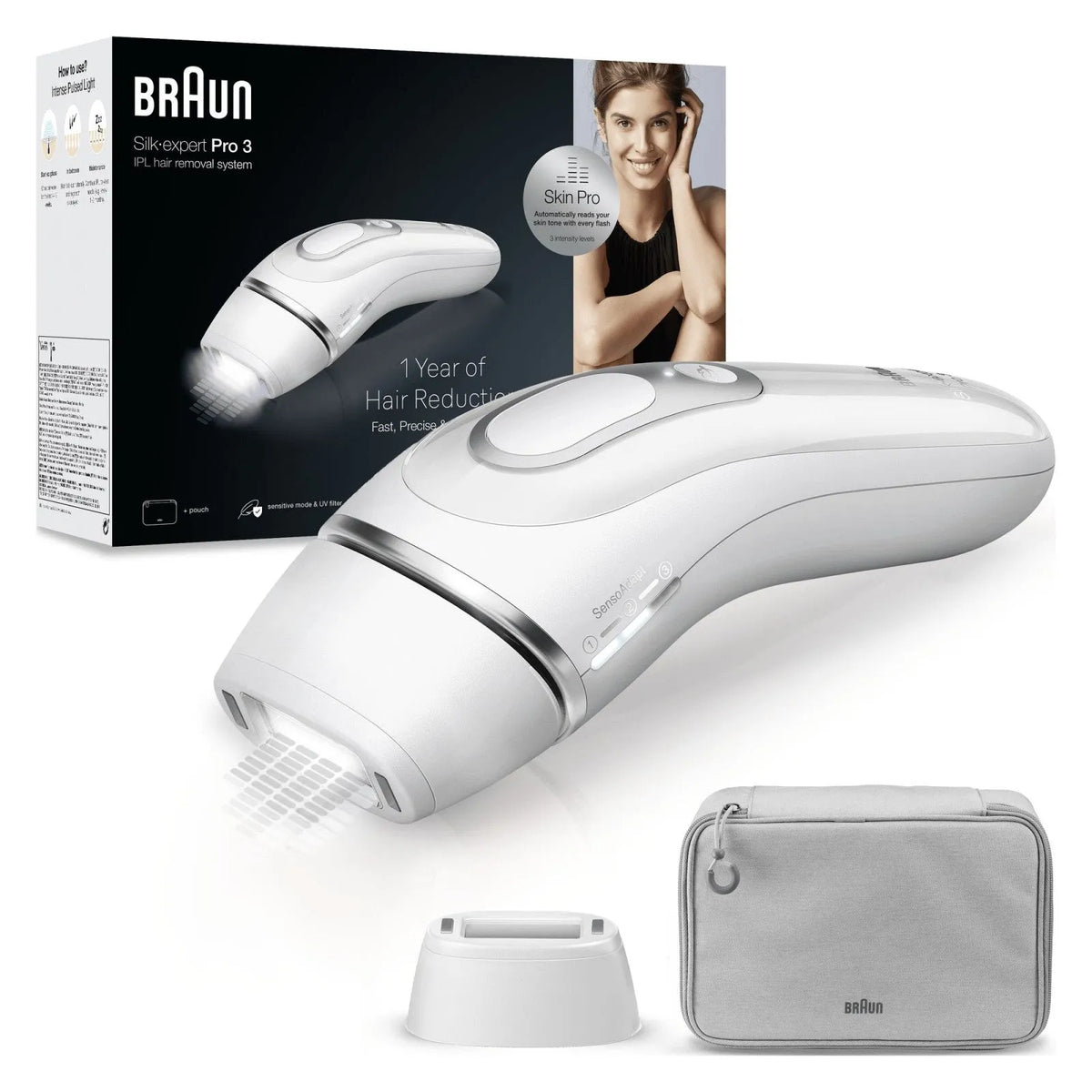 Braun epilatore a luce pulsata, Silk-expert Pro PL3020 Epilatore IPL Corpo e Viso finitura bianca Argento