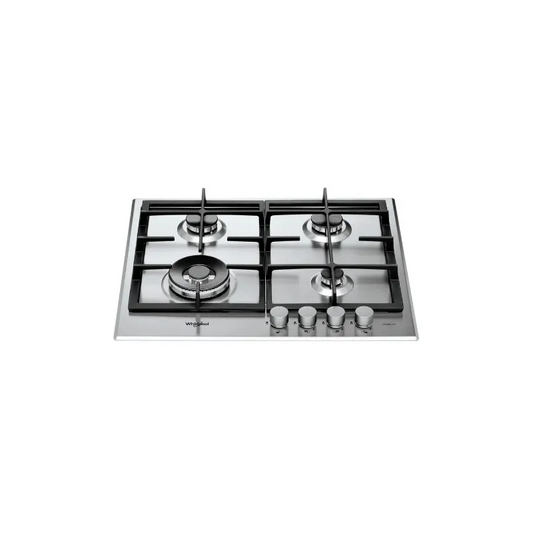 Whirlpool piano cottura a gas, GMR 6422/IXL - 4 zone di cottura 60cm Inox supporti pentole in ghisa