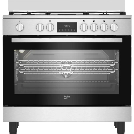 Beko BGM 11226 EX, Cucina a Gas Elettrica Multifunzione 90x60 cm Inox e finitura nera classe di efficienza energetica A+